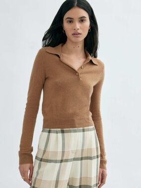Aritzia Wilfred Liteluxe 100% Cashmere Florence Polo Sweater size S preppy chic